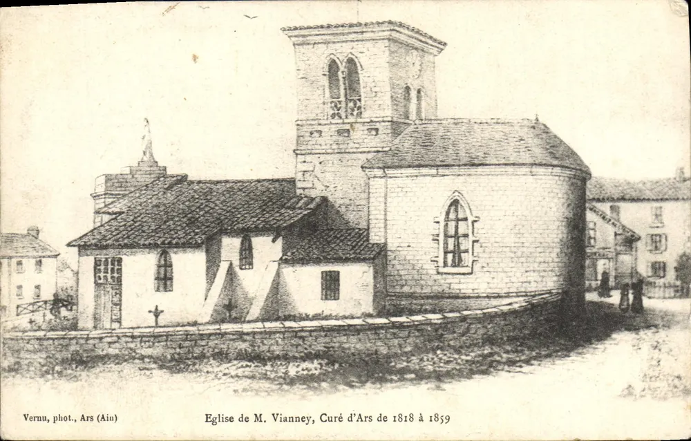 Kirche des Herrn Vianney in Ars — Kirche des Herrn Vianney, Pfarrer von Ars von 1818 bis 1859 — Vernu, phot., Ars (Ain) - Vorderseite