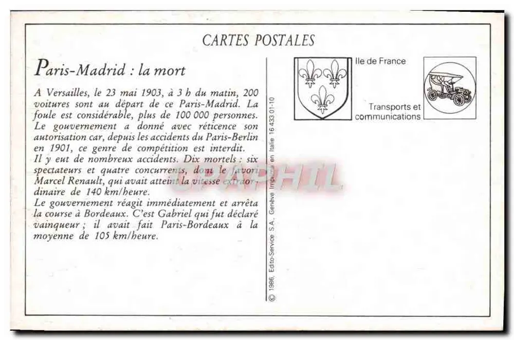 Rennen von Paris nach Madrid — Gastéaux in seinem 60-PS-Mercedes, der am Kontrollpunkt Bordeaux ankommt — Foto von C. Chusseau-Flaviens - Rückseite