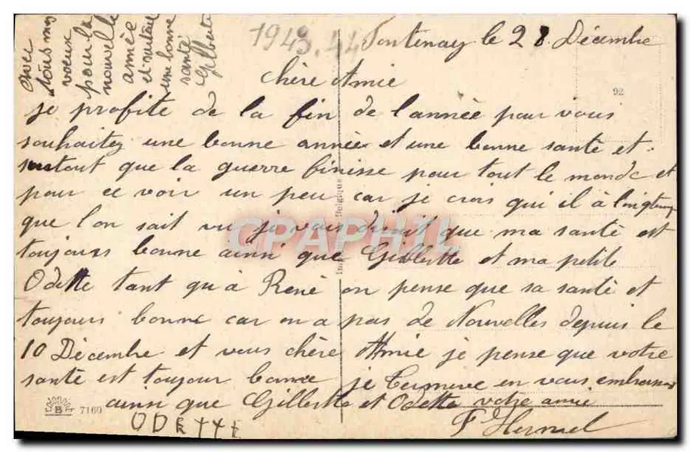 Fille en traîneau — scène hivernale encadrée de roses — éditeur 'Bonne Année' (n° 92) - Verso