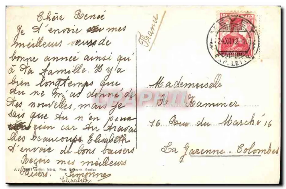 Schlittenfahrt mit Esel — Neujahrsgruß — J.J. 6667, Genf - Rückseite