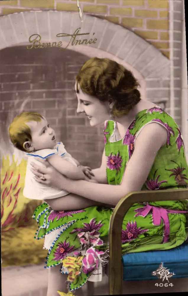 Frau mit Baby — WeihnachtsSzene — Verlag S.O.R. n° 4064 - Vorderseite