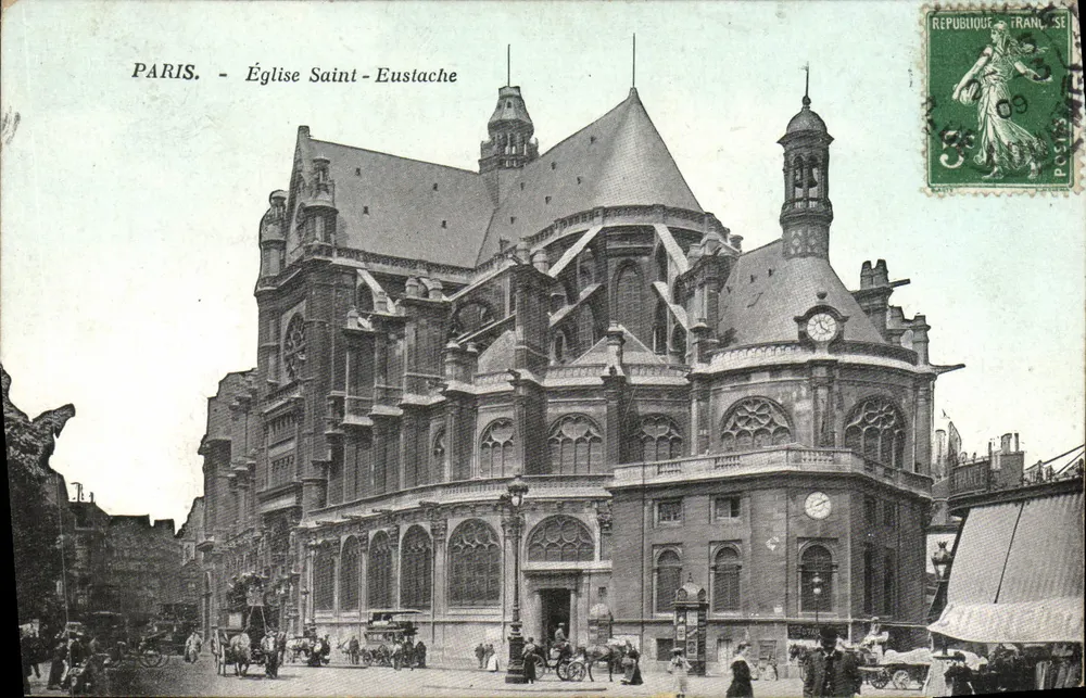 Paris - Igreja de São Eustáquio — vista do edifício com selo verde de 50 centavos - Frente