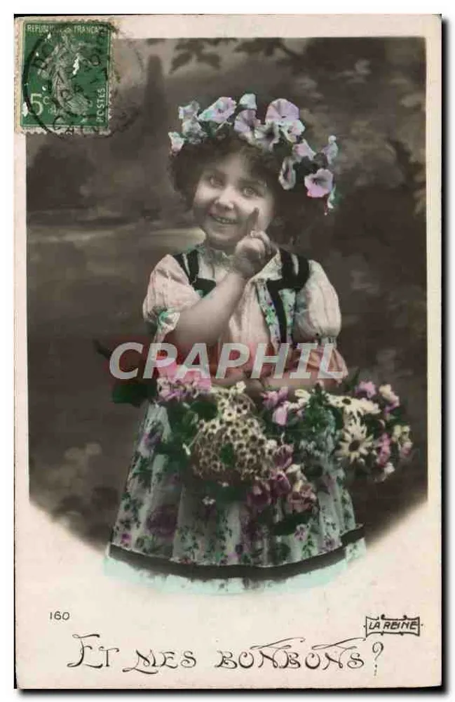 Kleine Mädchen mit Blumengirlande — mit Blumenstrauß — Verlag La Rebine, Nr. 160 - Vorderseite
