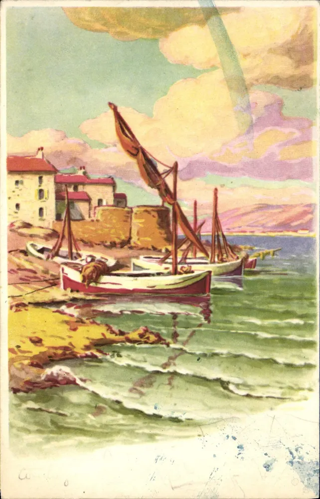 Puerto de pesca — Vista colorida — Editor desconocido, número de serie no visible - Anverso