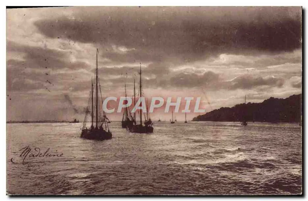 Barcos a vela em um rio — Madeleine — Série 830, K. F. Editeurs, Paris - Frente