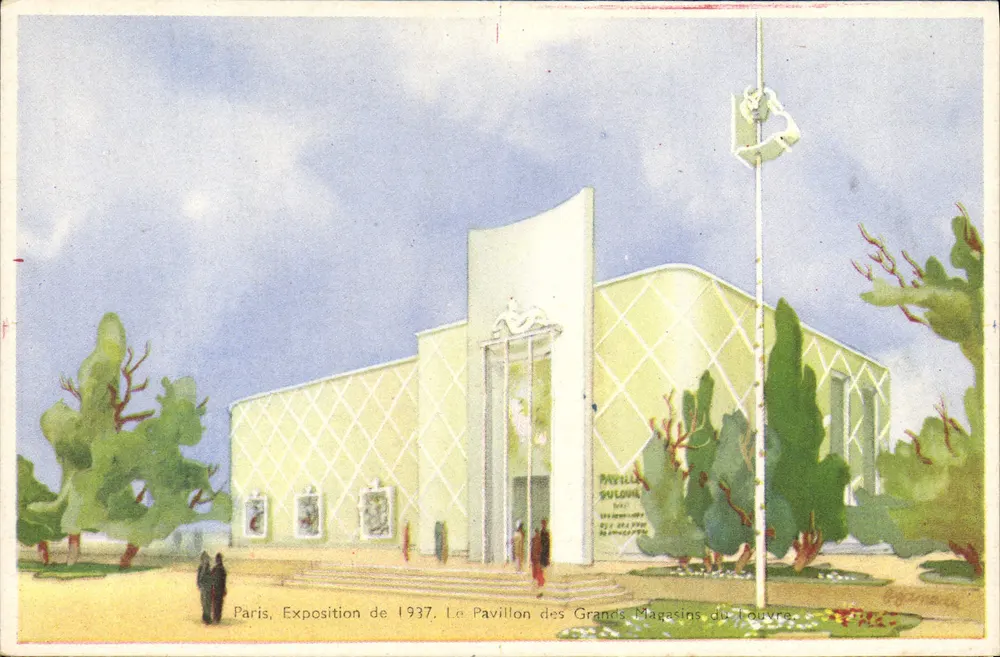 Paris, Exposition de 1937 — Le Pavillon des Grands Magasins du Louvre — Société Ménestrel d'Ingrémont - Recto
