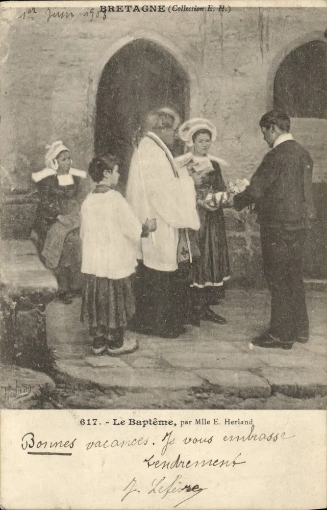 Bretagne — Het Doopfeest — van Mlle E. Herland, n°617 - Voorkant