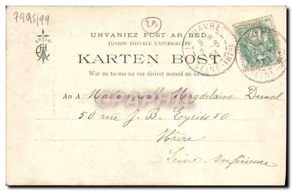 Bretagne — Het Doopfeest — van Mlle E. Herland, n°617 - Achterkant