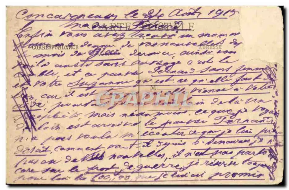 La Bretagne — Frau auf Pferd verfolgt einen Mann unter einem großen Baum — Verlag A. Taud und Nozaïs, n° 25 D - Rückseite