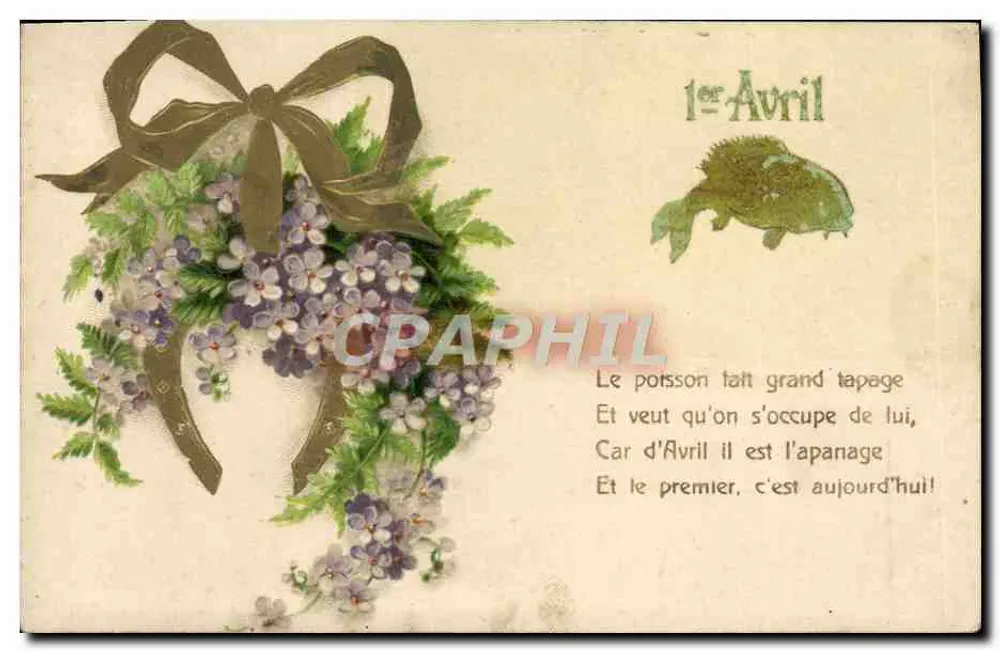 Blumen und Fisch — 1. April — Multisprachige Postkarte - Vorderseite