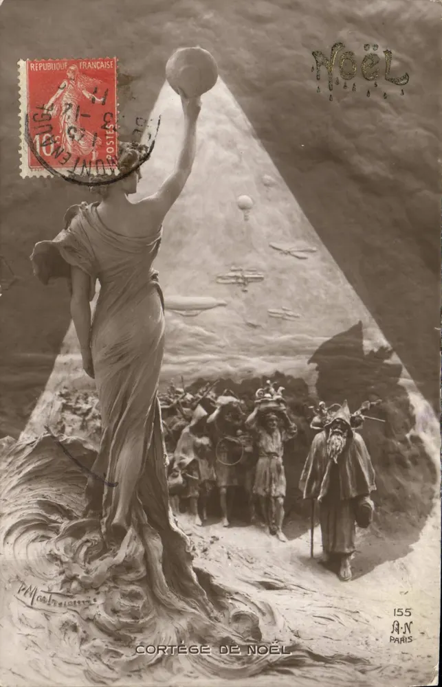 Weihnachtsprozession — Weihnachtszene mit weiblicher Statue und Prozession — A.N. Paris, Nr. 155 - Vorderseite
