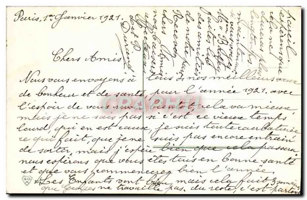 Arranjo de margaridas — vœux de bom ano 1921 — editor E. Klein, número de série não visível - Verso