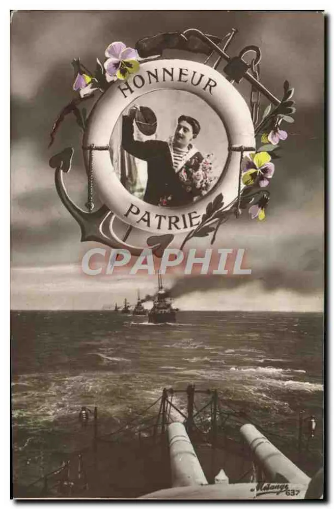 Militärmarine — Meereslandschaft mit Schiff im Hintergrund — Verlag Masange, Nr. 637 - Vorderseite