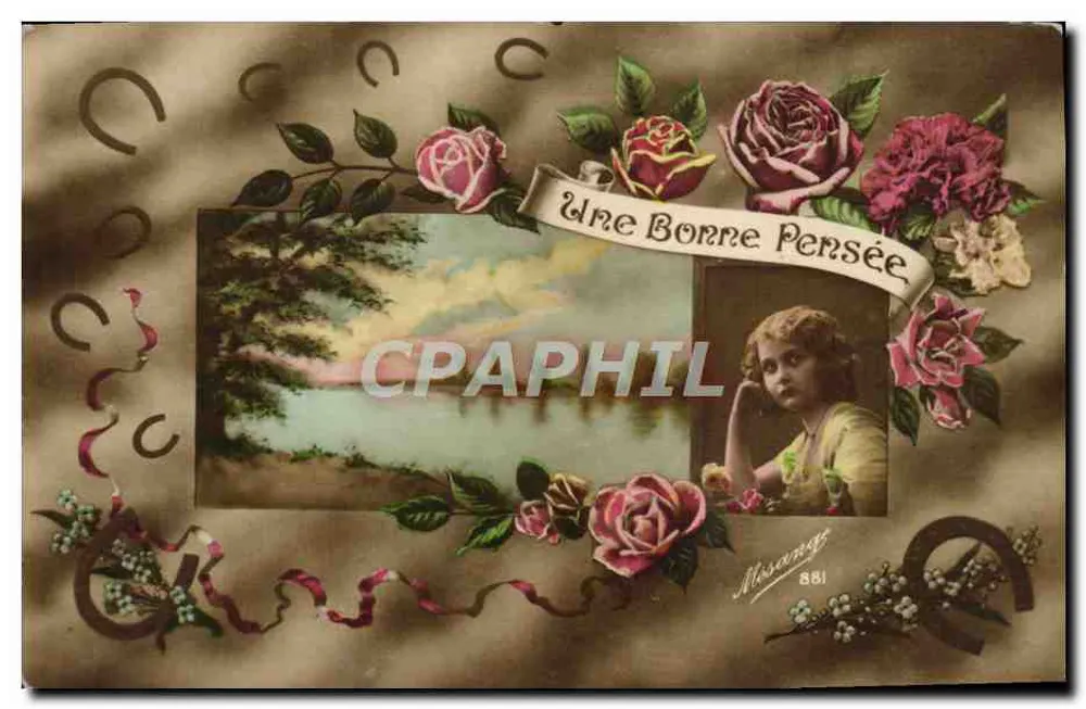Eine Gute Idee — dekorierte Karte mit Rosen und Hacken — Verleger Missang, Nr. 881 - Vorderseite