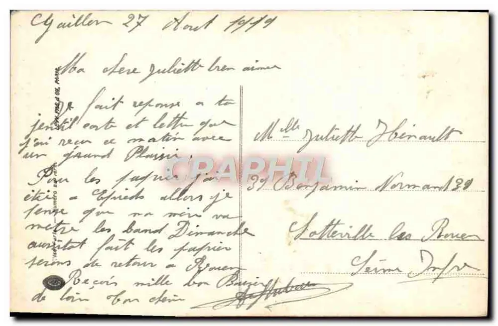 Eine Gute Idee — dekorierte Karte mit Rosen und Hacken — Verleger Missang, Nr. 881 - Rückseite