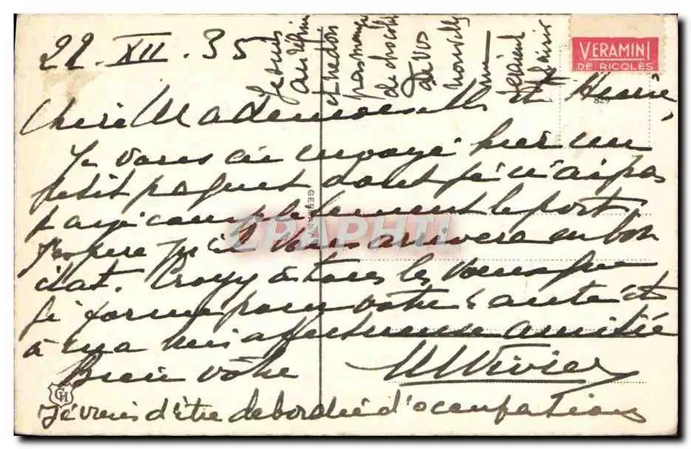 Rose rouge — fleur en pot sur fond texturé — éditeur VERAMINI DE RICOLES, n° 852 - Rückseite