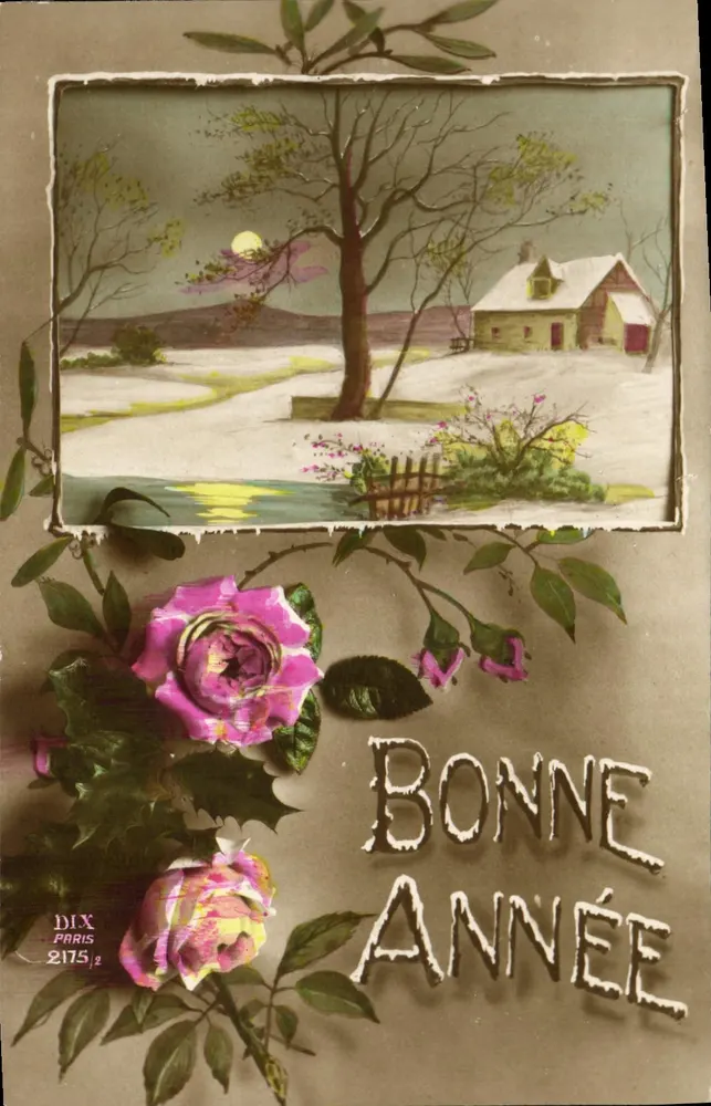 Frohe Weihnachten — Winterlandschaft mit schneebedecktem Haus — DIX PARIS 2175/2 - Vorderseite