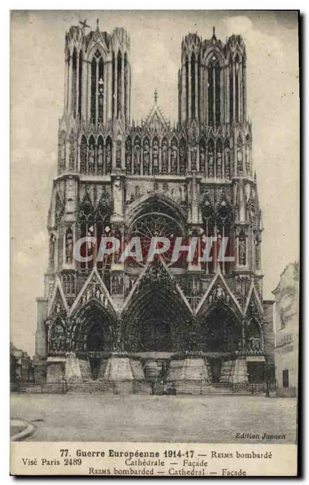 Reims — Catedral Bombardeada — Fachada — Edição Jaouen - Frente