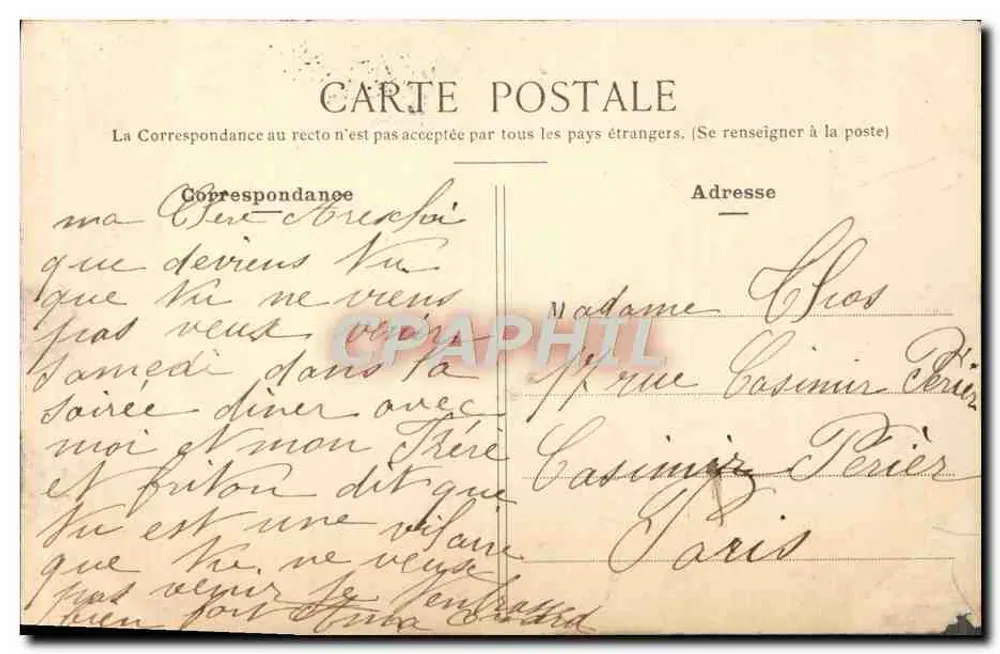Mettternich — portrait en costume d'époque — Cliché Paul Boyer, éditeur M. André Galmettes - Verso