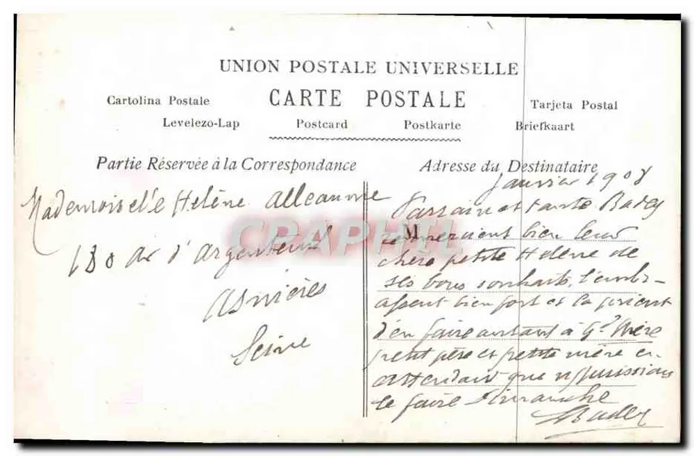 Menina sorridente — usando uma faixa rosa e amarela, segurando um buquê de flores — A.N. PARIS, n°817 - Verso