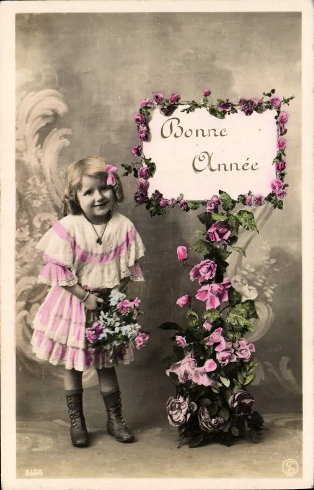 Kleine Mädchen in rosa Kleid — Frohe Neujahr — Verlag G.S. n° 2105 - Vorderseite