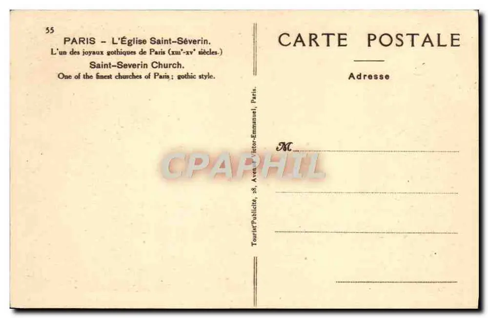 Paris - A Igreja de São Séverino — editor Mona, n°55 - Verso