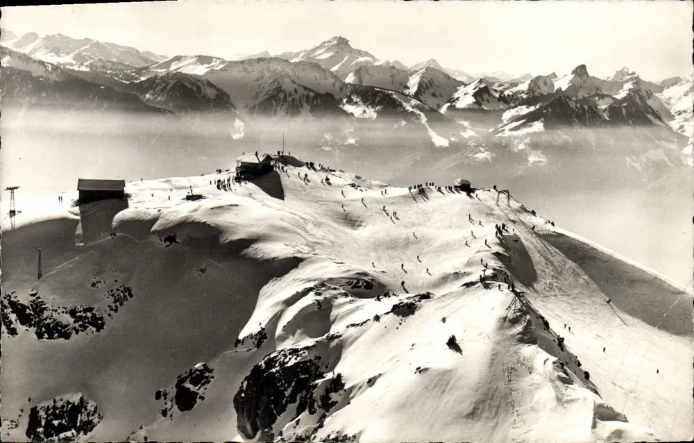 Leysin, La Berneuse (2048 m) — vista panorâmica nevada — Photo-Nicca, Leysin, n° 408 - Frente