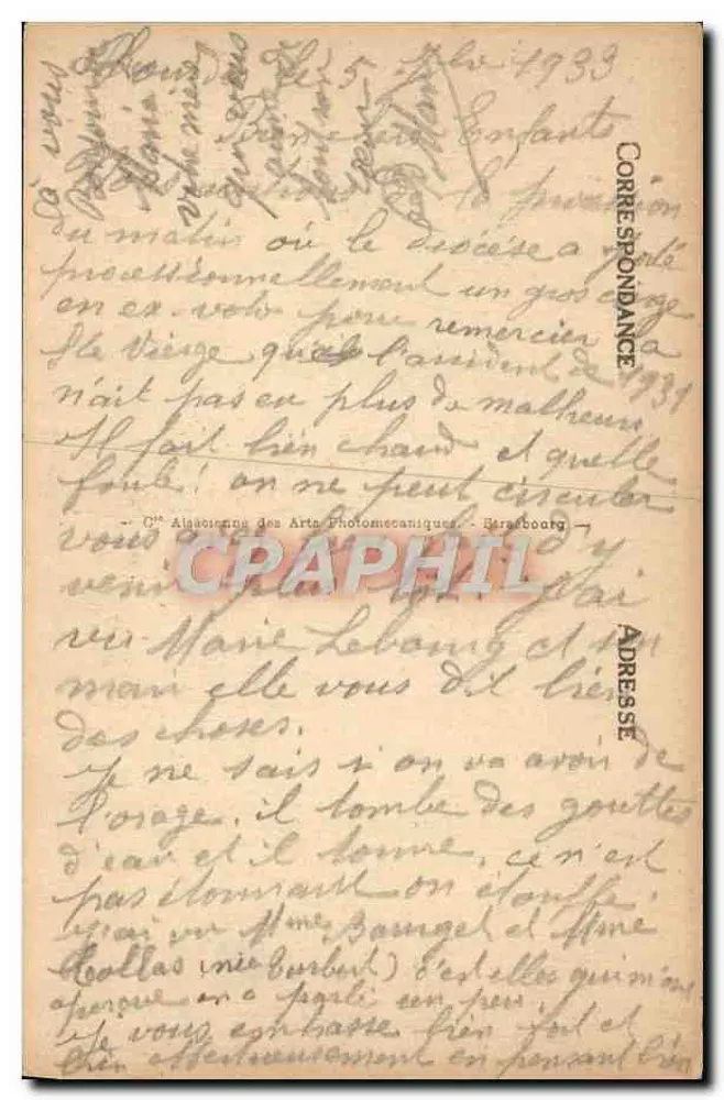 Lourdes - A Basílica e o Gave — Cie Alsacienne des Arts Photomécaniques, Bergebourg, n°17 - Verso