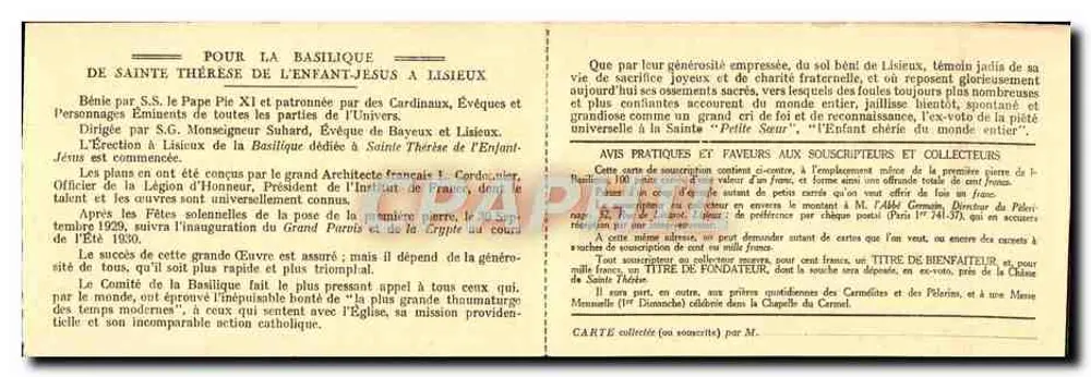Basilika von Sainte-Thérèse des Kindes Jesu in Lisieux — L'Éléphant Gravure d'Art, 107 rue des Monillons, Paris - Rückseite