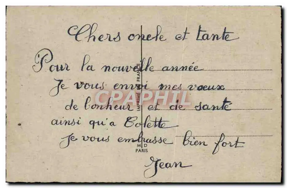 Winterlandschaft mit Kirche — Frohe Neujahr — Imprimerie de France, Paris - Rückseite