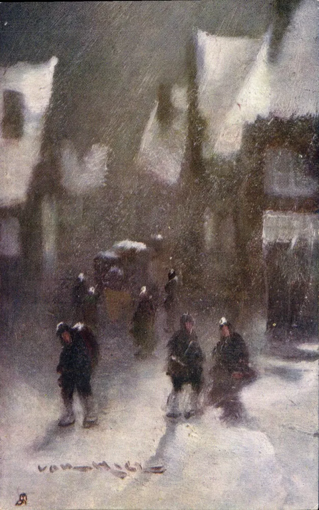 Cena de rua nevada — pintura — Raymond Tuck & Fils Ltd. - Frente