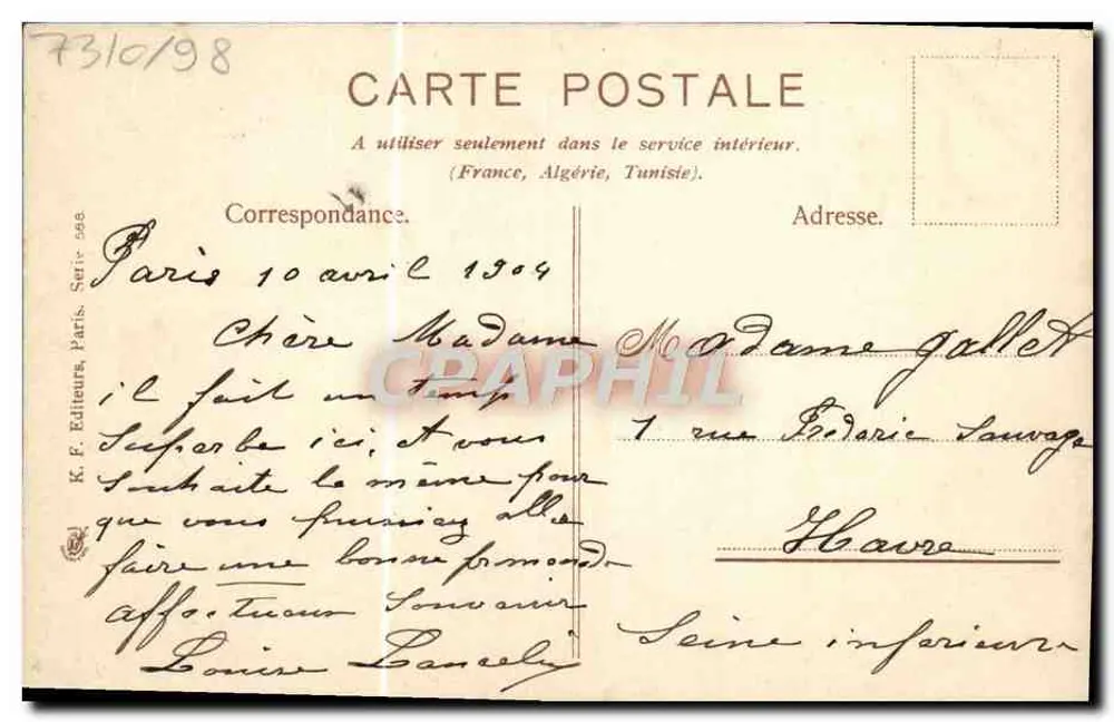 Récolte du blé — Scène de campagne — K.F. Éditeurs, Paris, Série 585 - Verso