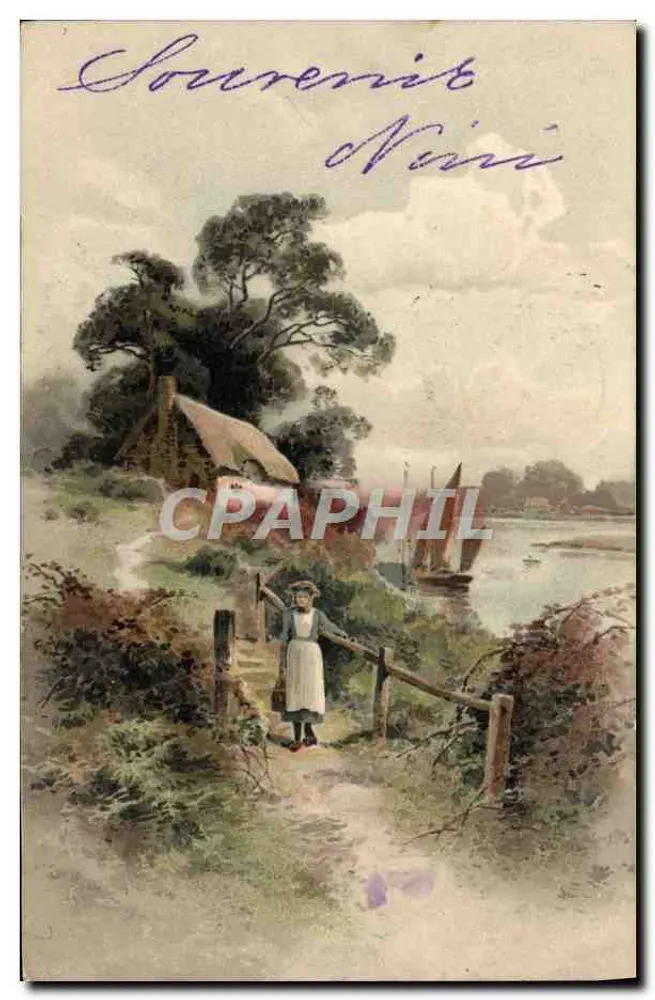Landschaft mit Frau am Weg — Souvenir Nini — Verlag nicht sichtbar - Vorderseite