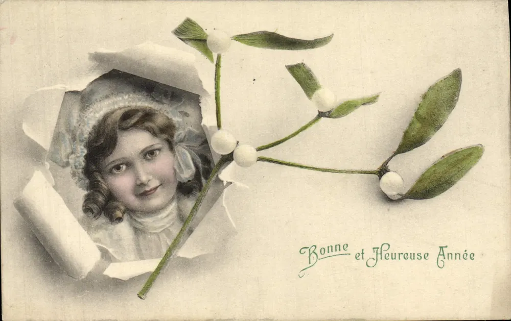 Menina — ramo de visco — votos de feliz ano novo — editor ELD, n° 679 - Frente