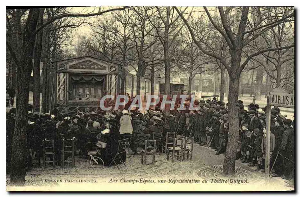 Auf den Champs-Élysées — Eine Aufführung am Théâtre Guignol — Parisische Szenen, Verlag Cecodi - Vorderseite