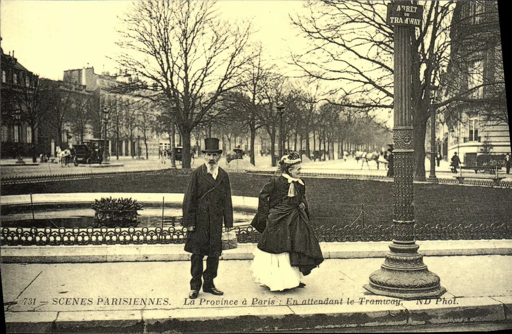 Die Provinz in Paris: Während des Wartens auf den Straßenbahn — Pariser Szenen Nr. 731 — ND Phot. - Vorderseite