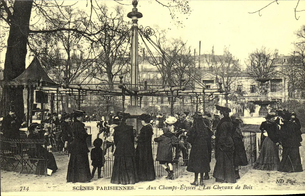Aux Champs-Élysées : Les Chevaux de Bois — SCÈNES PARISIENNES — ND Phot, n° 714 - Recto