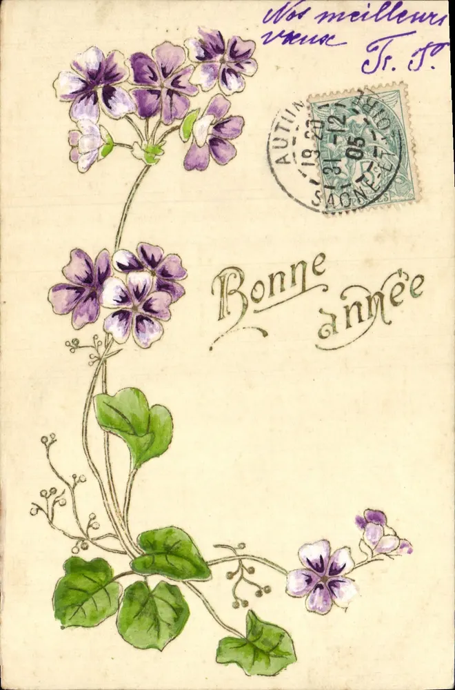 Violette Blumen — Karte zur Neujahrszeit — Universal Postal Union - Vorderseite