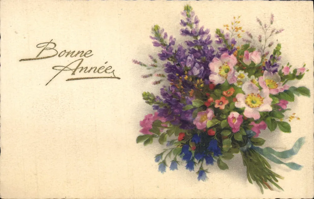 Blumenstrauß — Frohes Neues Jahr — Ansichtskarte - Vorderseite