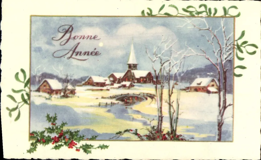Village enneigé — Bonne Année — Carte postale de Noël - Recto