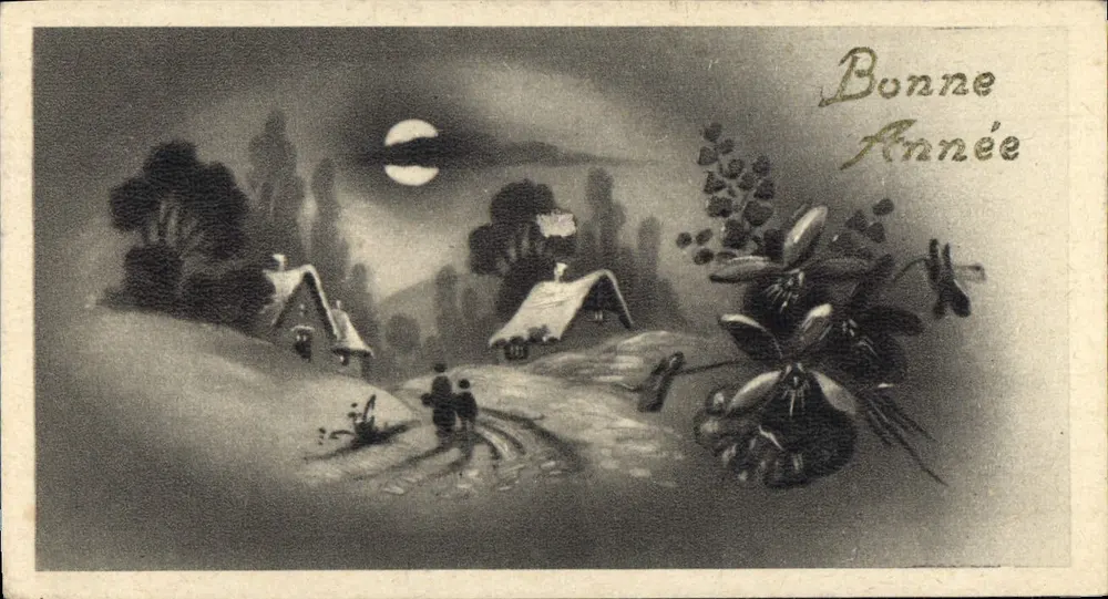 Paysage nocturne avec lune — Bonne Année — éditeur inconnu - Recto