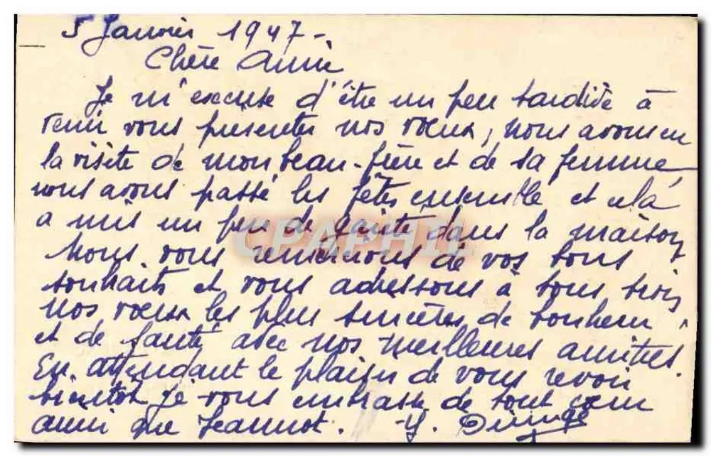 Village enneigé — décor de houx et de gui — texte imprimé 'Bonne Année' - Verso