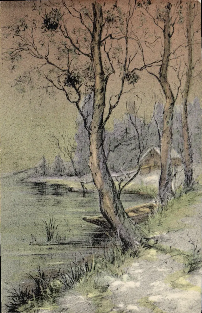 Pejzaż rzeki z nagozienymi drzewami — wydawca Le Pales, druk 15e, północny zachód od Silantepol, n° 9144 - Awers