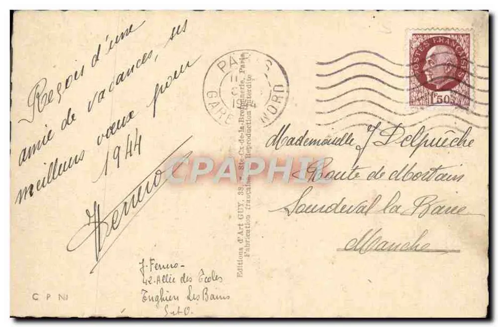 Chalet enneigé — vue de montagnes enneigées — Éditions d'Art Guy, 42, Allée des Gales, Eughien-les-Bains - Verso