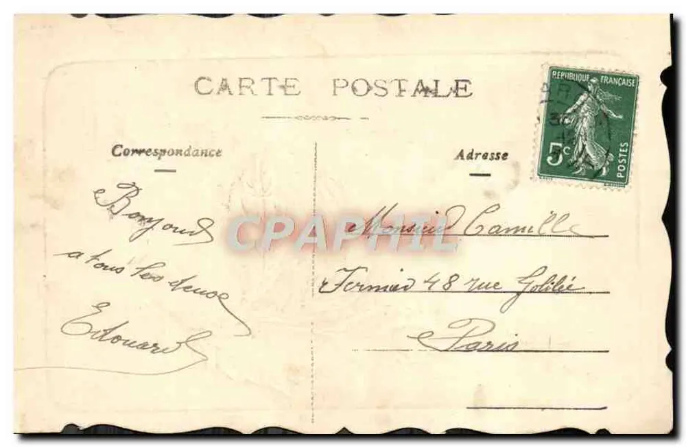 Ano Novo — carta postal francesa — editor desconhecido - Verso