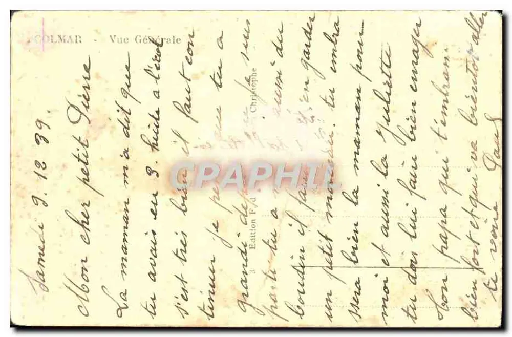 Colmar — Vue Générale — Édition F. A. Christophe - Verso