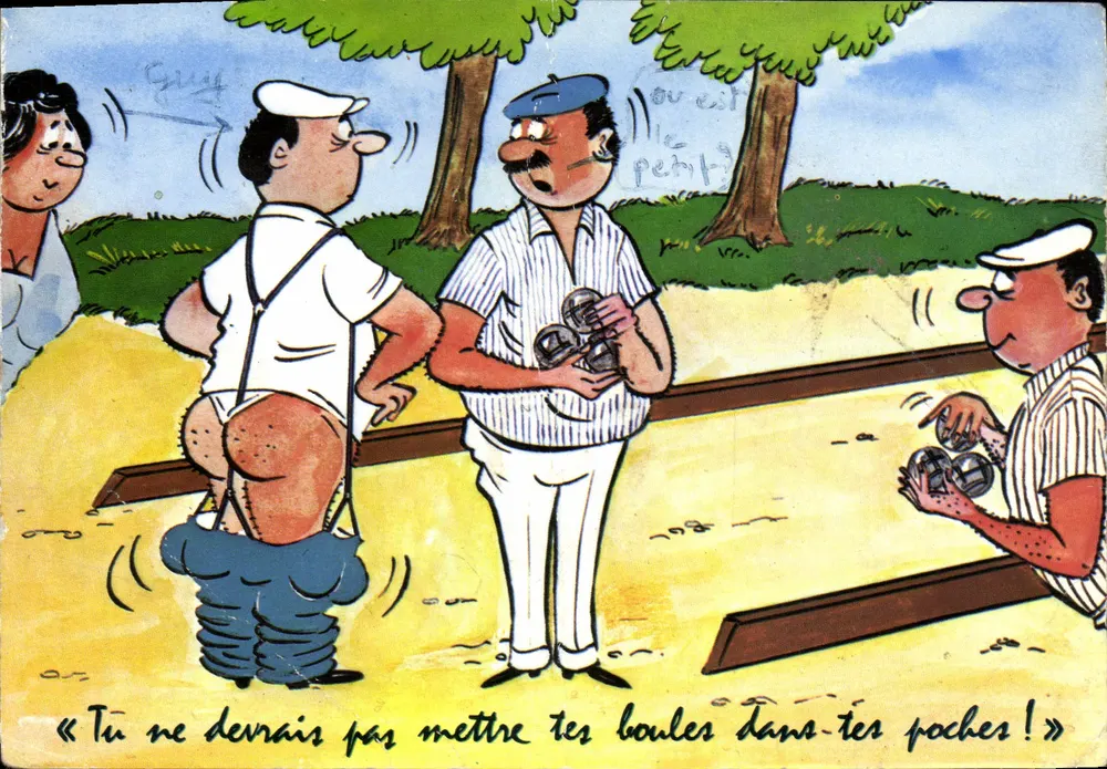 Boule w ręce — karikatura graczy w pétanque — Wydawnictwo LYNACOLOR, nr 464 - Awers