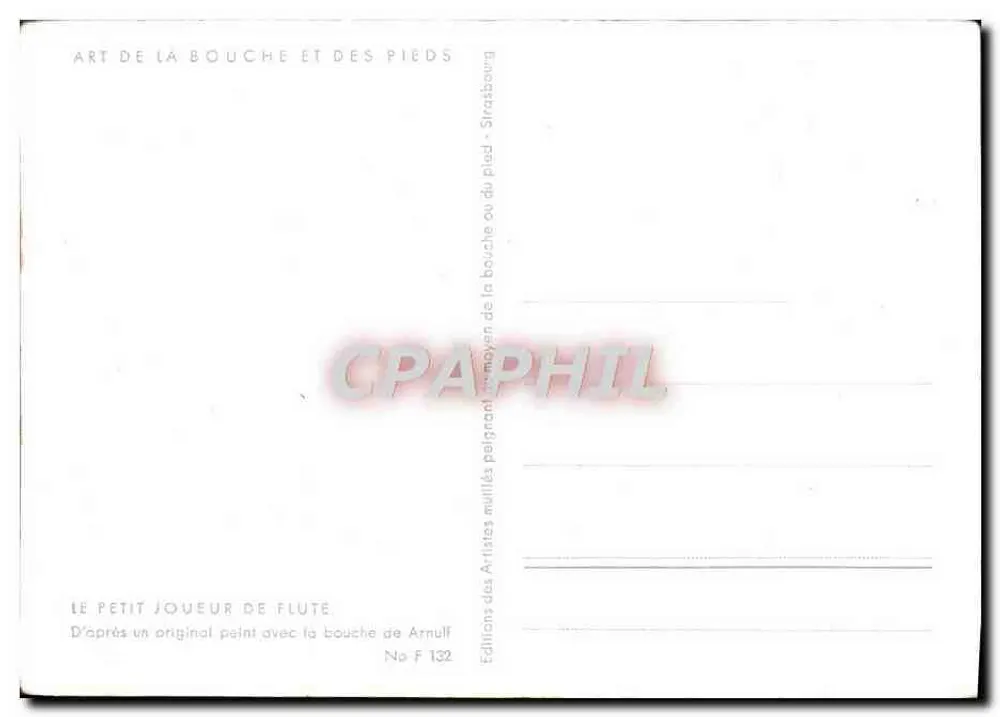Criança tocando flauta com dois cordeiros — Feliz Páscoa! — Éditions des Artistes Mulliés, No F 132 - Verso