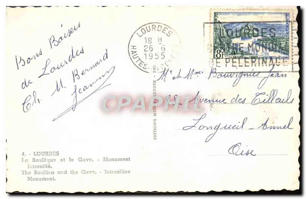 Lourdes — A Basílica e o Gave — Monumento Interalliado — Edições M. D. HENNES - F.A.C. - Verso