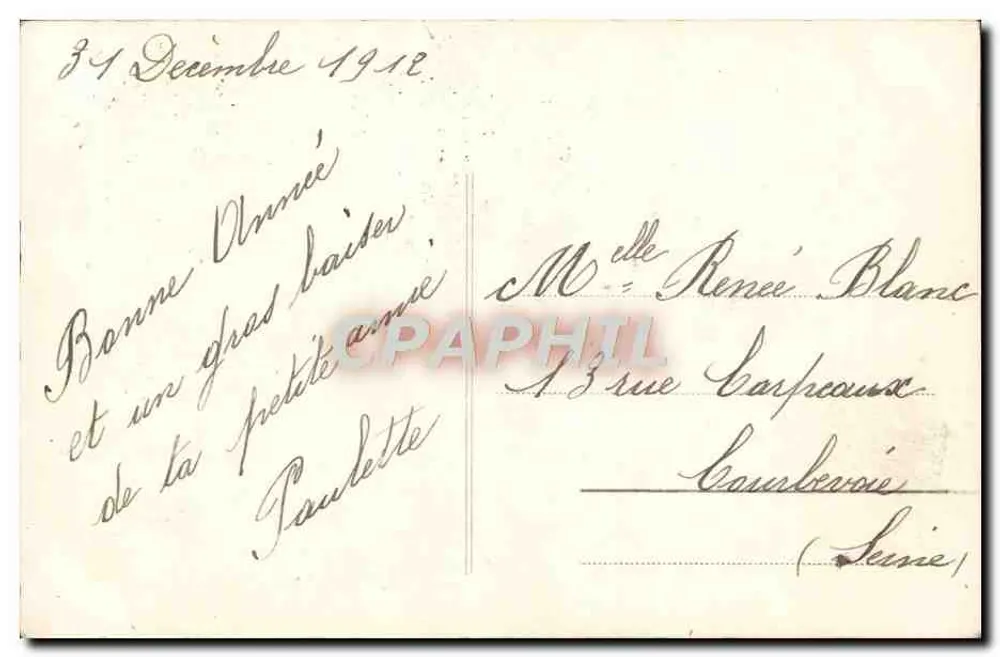 Menina e cachorro — Boa Ano — Paris, 1918 - Verso